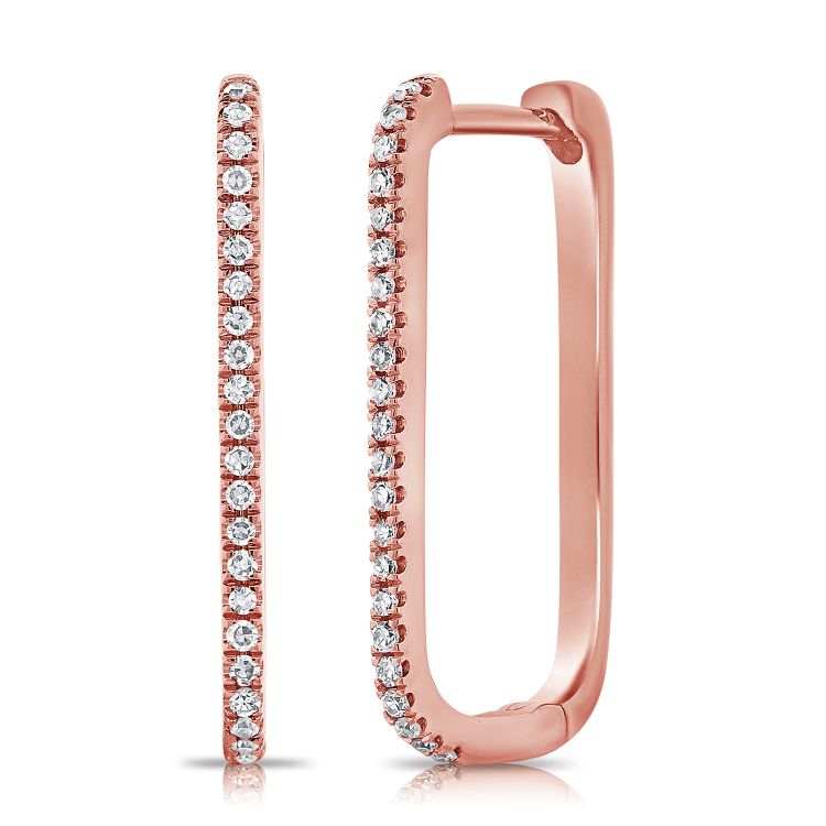 14K Diamond Large Rectangle Hoop Earrings - Nolita