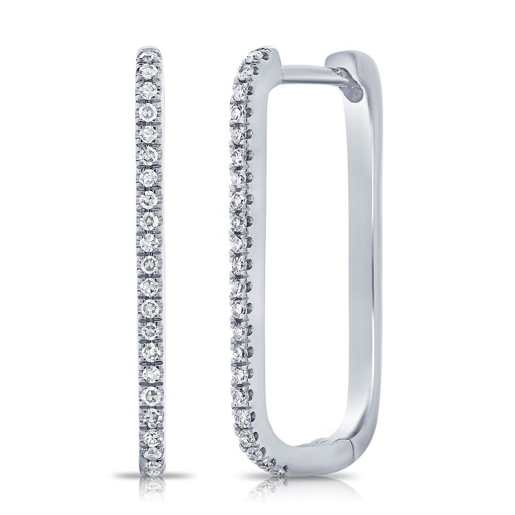 14K Diamond Large Rectangle Hoop Earrings - Nolita