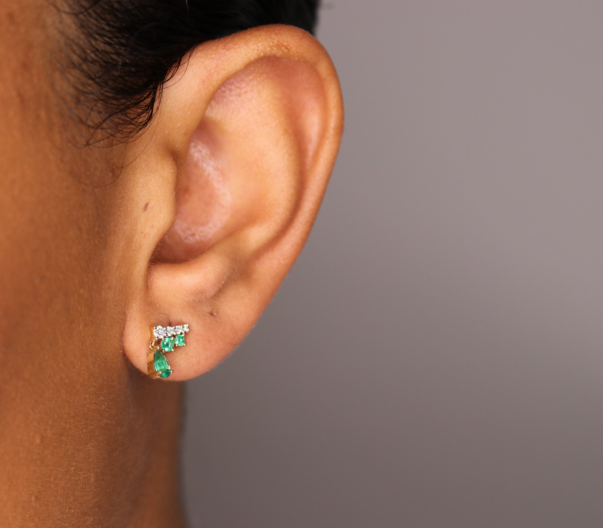 14K Emerald Pear Shape Diamond Earrings - Nolita