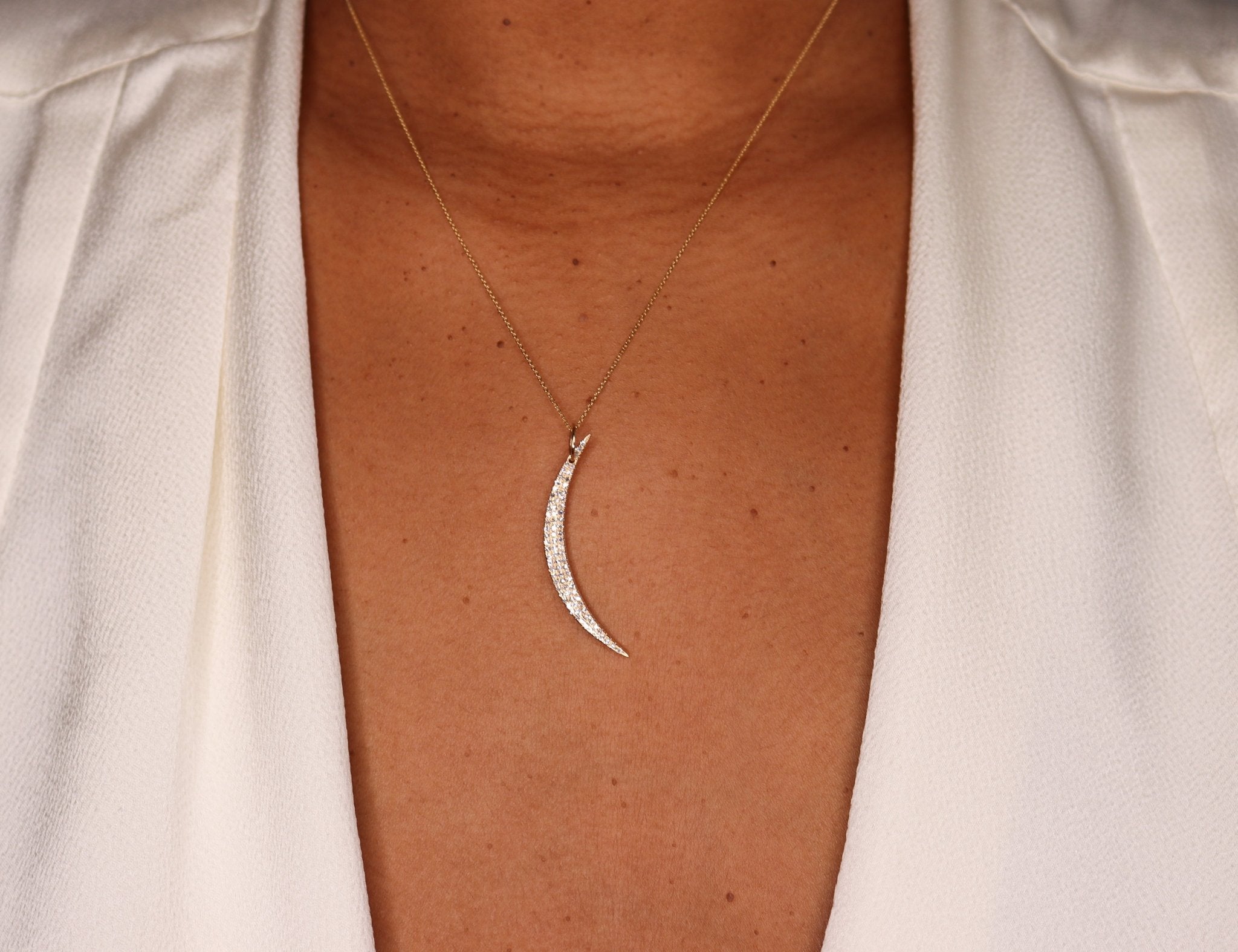 14K Large Diamond Moon Charm - Nolita