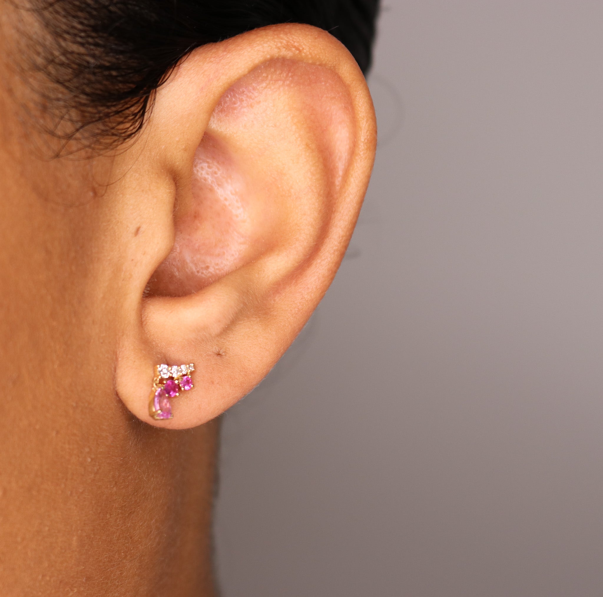 14K Pink Sapphire Pear Shape Diamond Earrings - Nolita