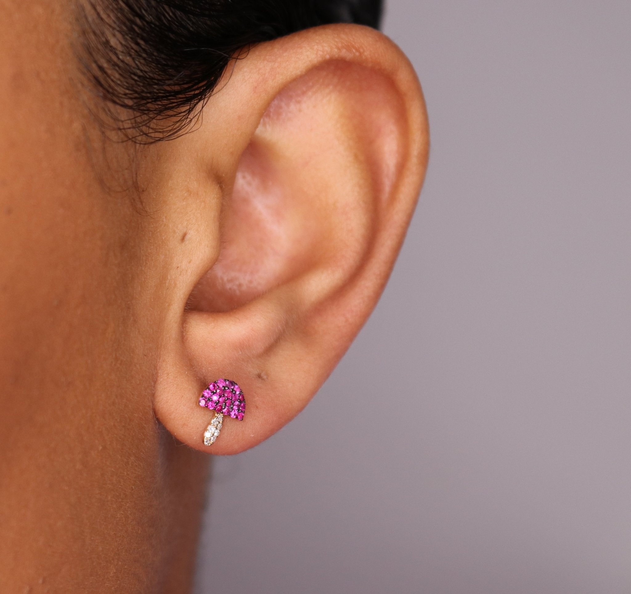 14K Ruby Mushroom Stud Earrings - Nolita