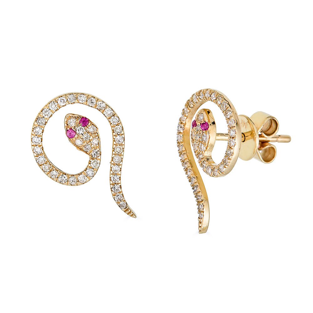 14K Ruby Snake Stud Earrings - Nolita