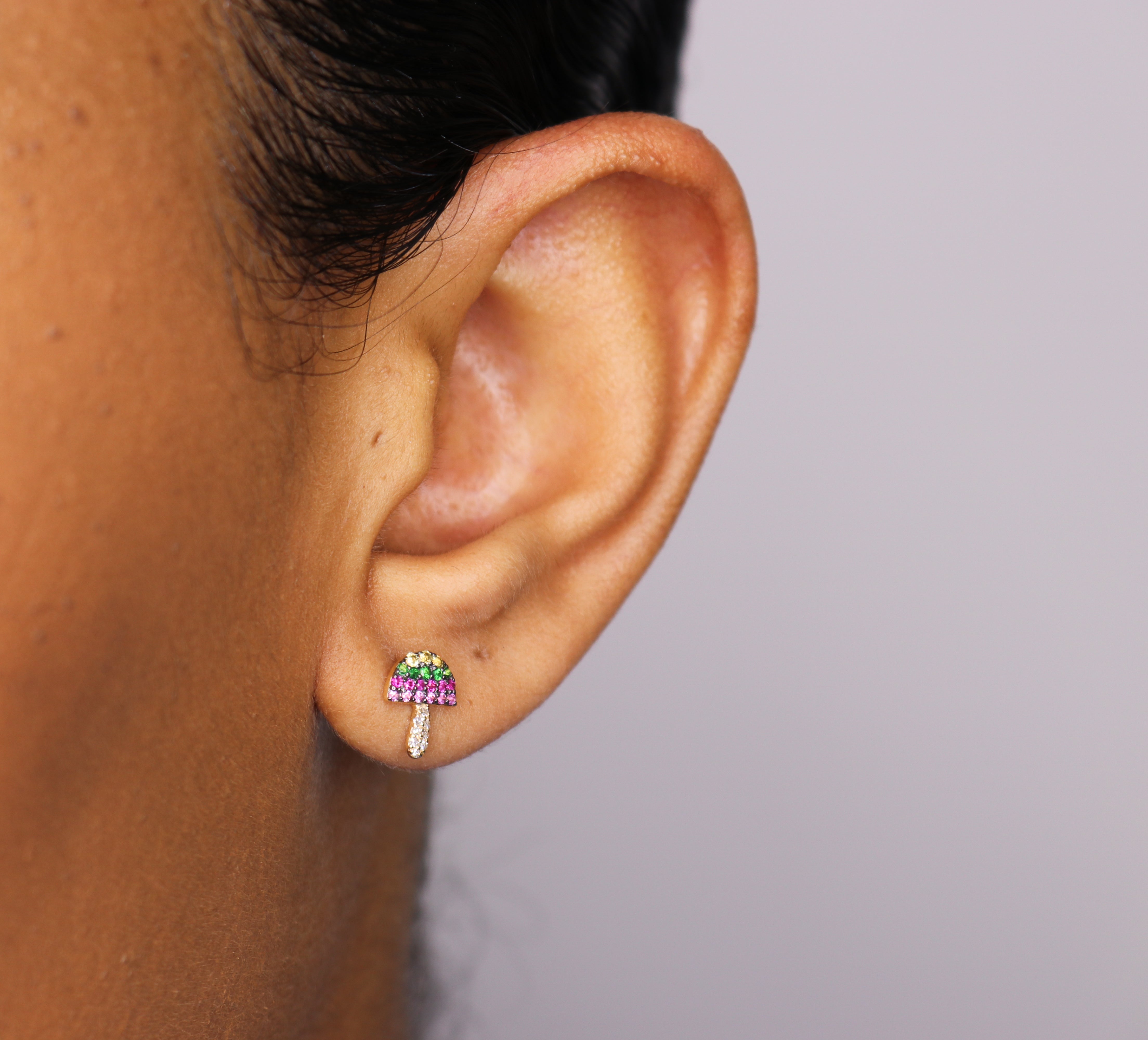 14K Multicolor Mushroom Stud Earrings