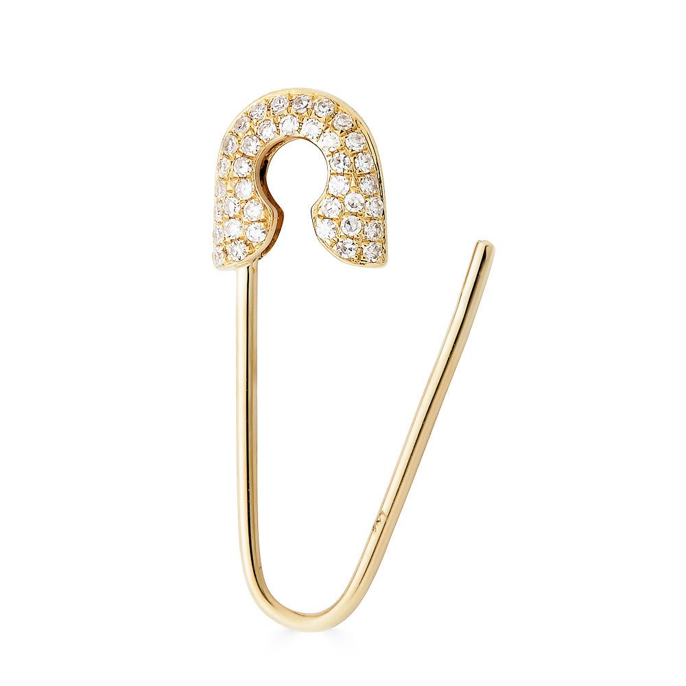 14K Diamond Safety Pin Earring