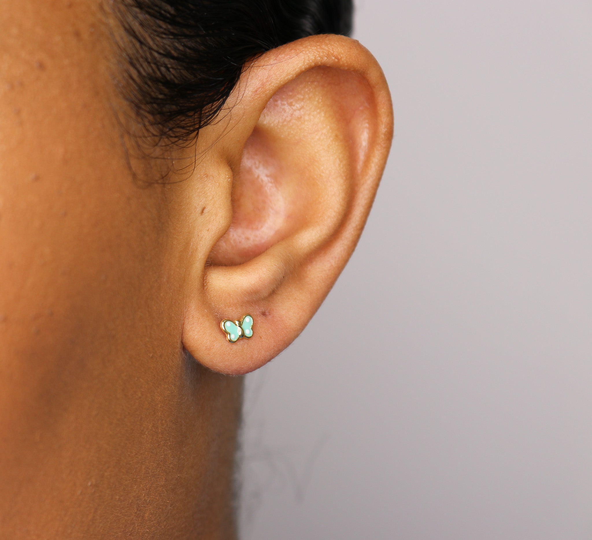 14K Small Enamel Green Butterfly Studs - Nolita