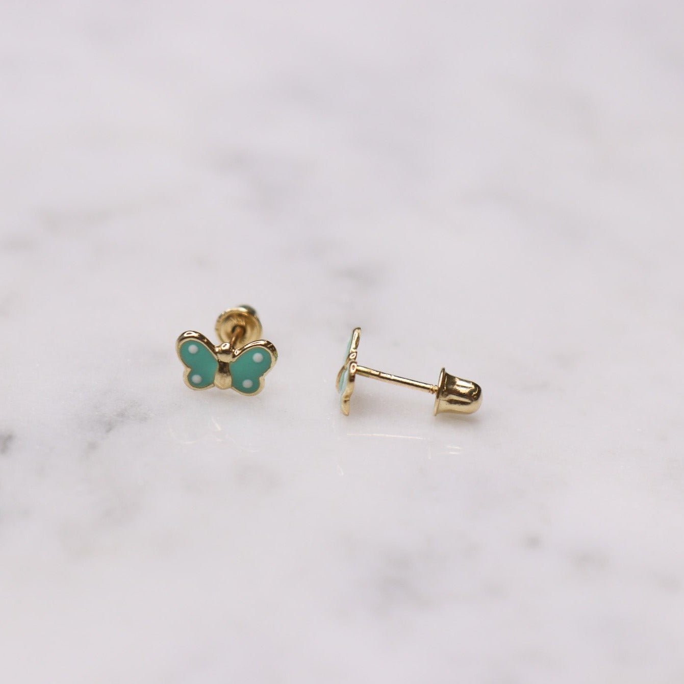 14K Small Enamel Green Butterfly Studs - Nolita